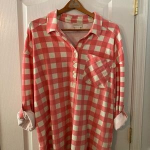 Light cotton shirt plaid, coral and white